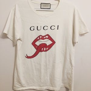 Auth Gucci Mouth Print Shirt